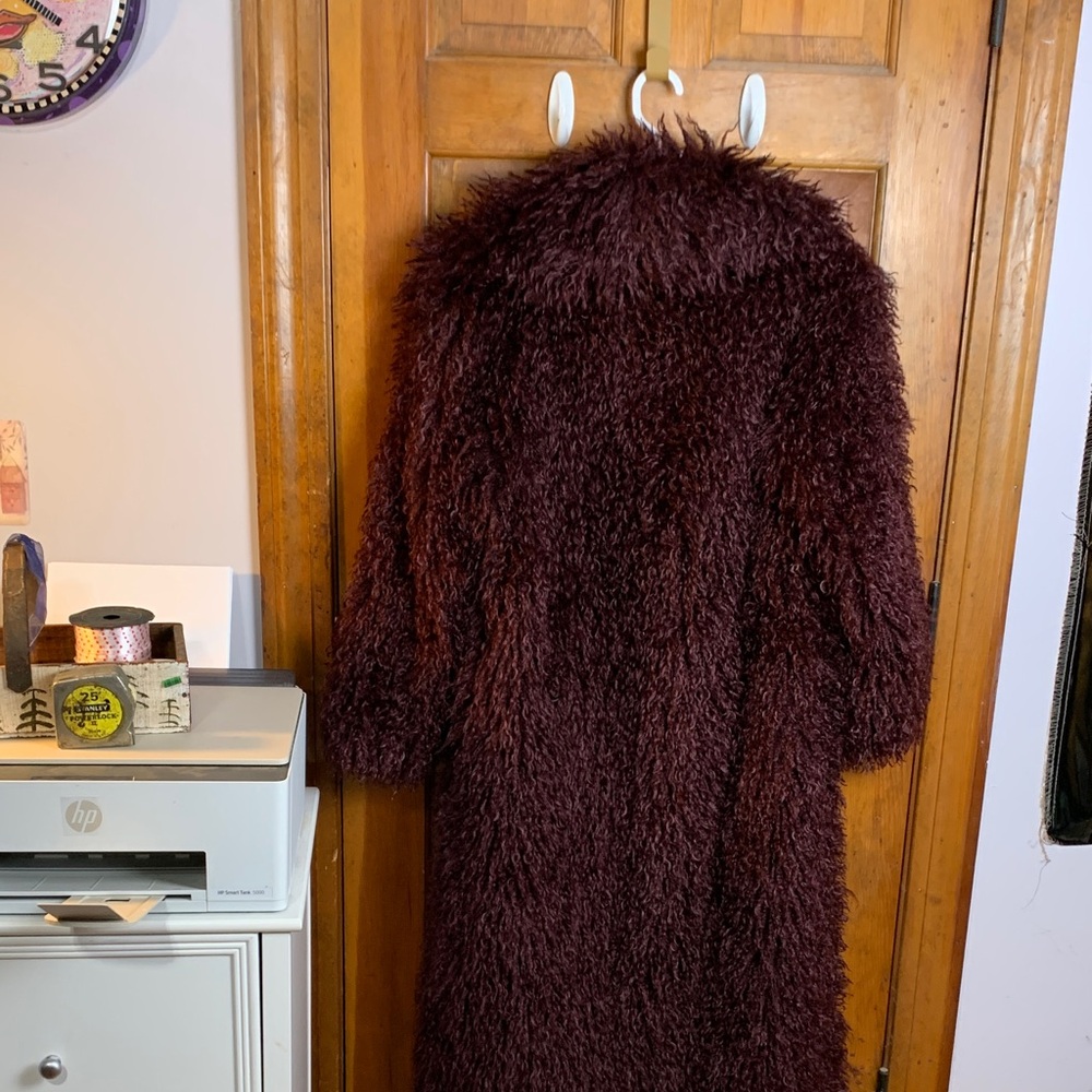 Naked Wardrobe dark plum Faux Fur plush long coat small new with tags - Picture 7 of 7